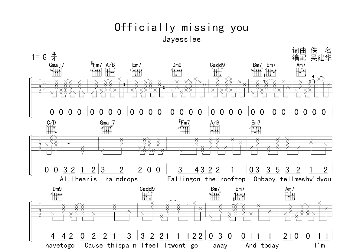 Officially missing you吉他谱预览图