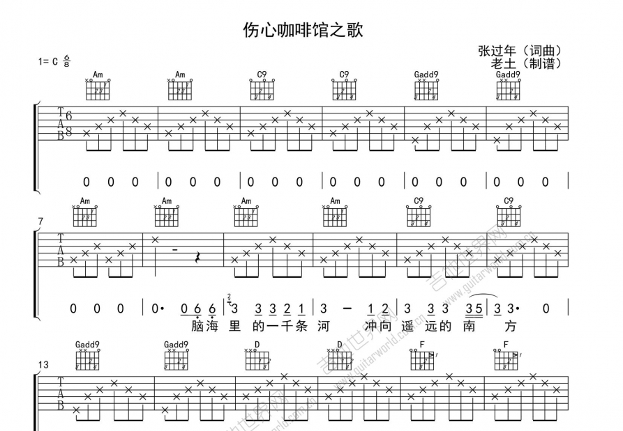 伤心咖啡馆之歌吉他谱预览图