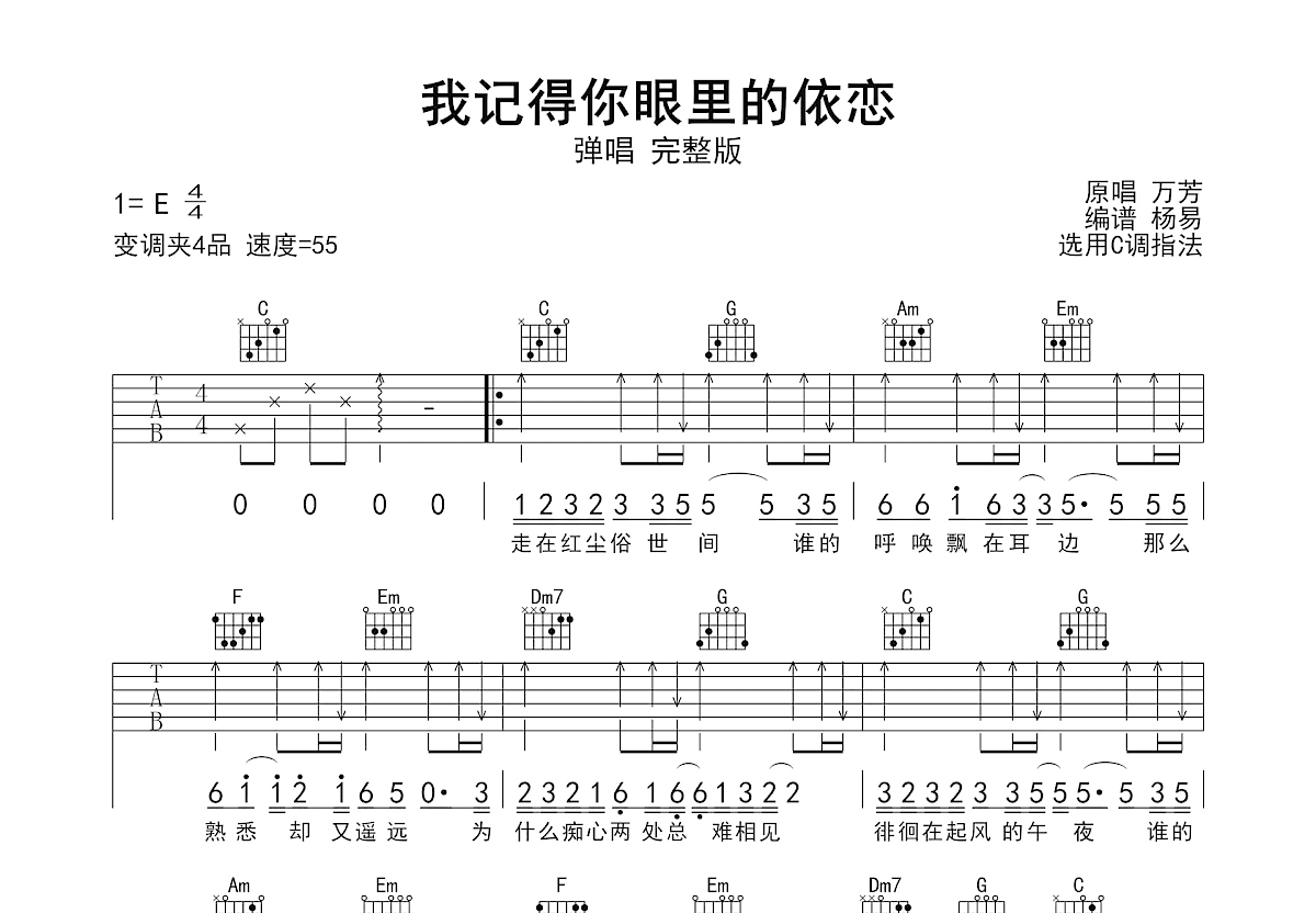 我记得你眼里的依恋吉他谱预览图