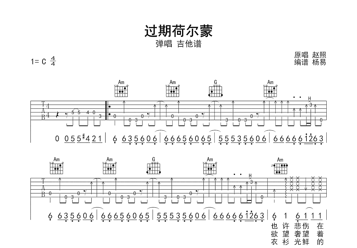 过期荷尔蒙吉他谱预览图