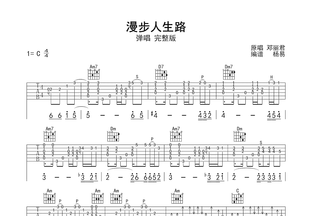 漫步人生路吉他谱预览图