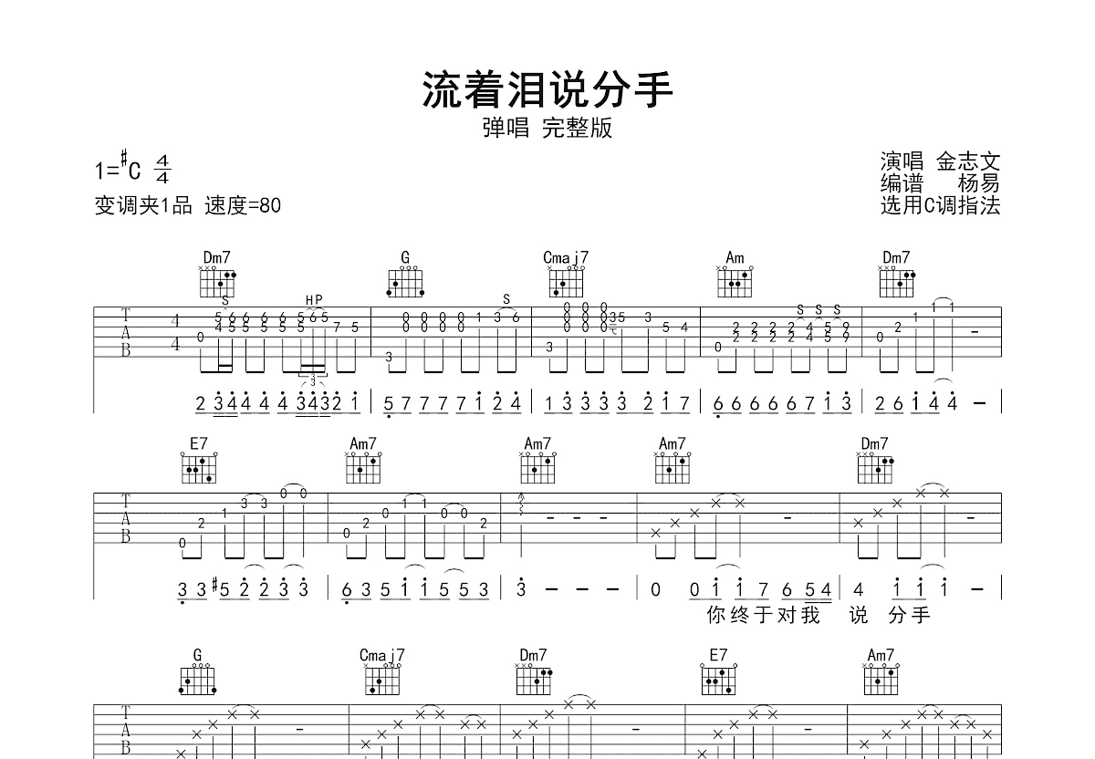 流着泪说分手吉他谱预览图