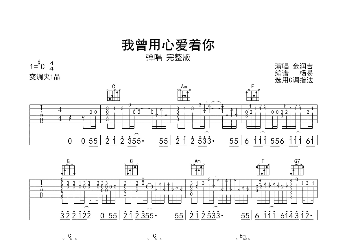 我曾用心爱着你吉他谱_潘美辰_C调弹唱