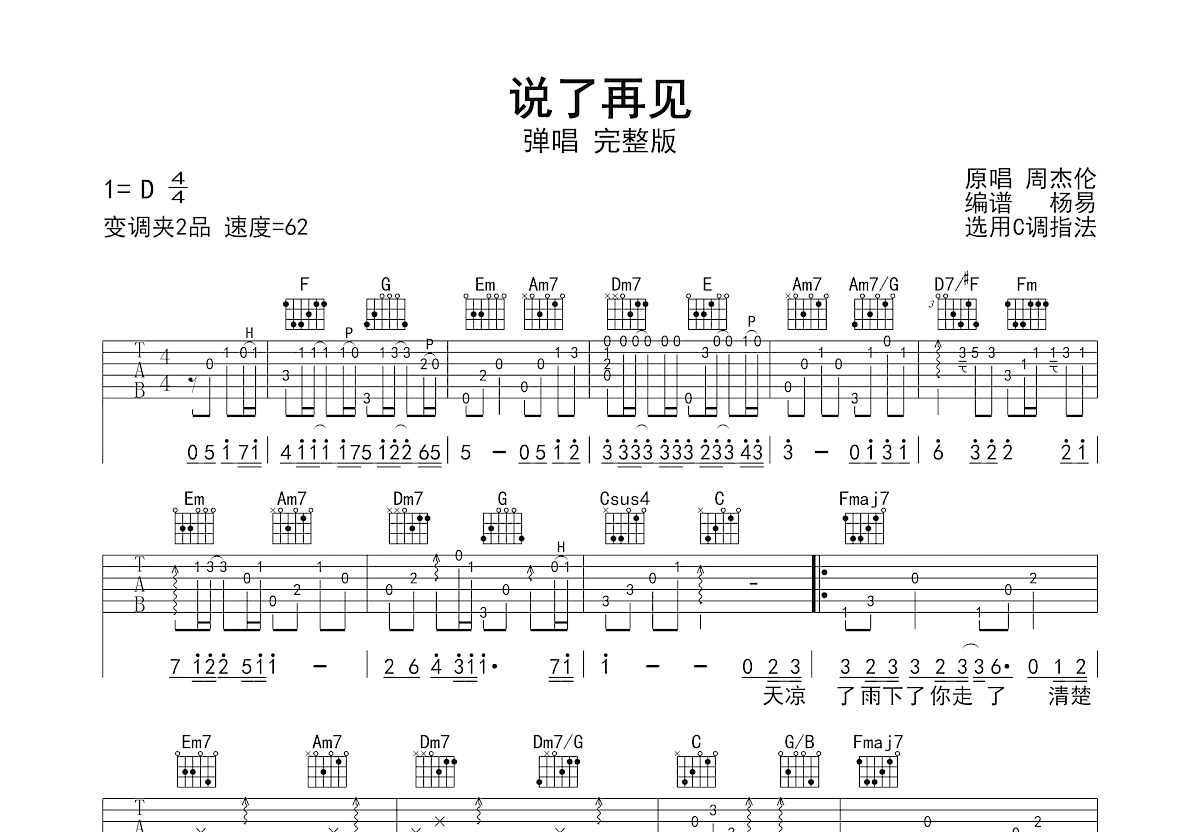 说了再见吉他谱预览图