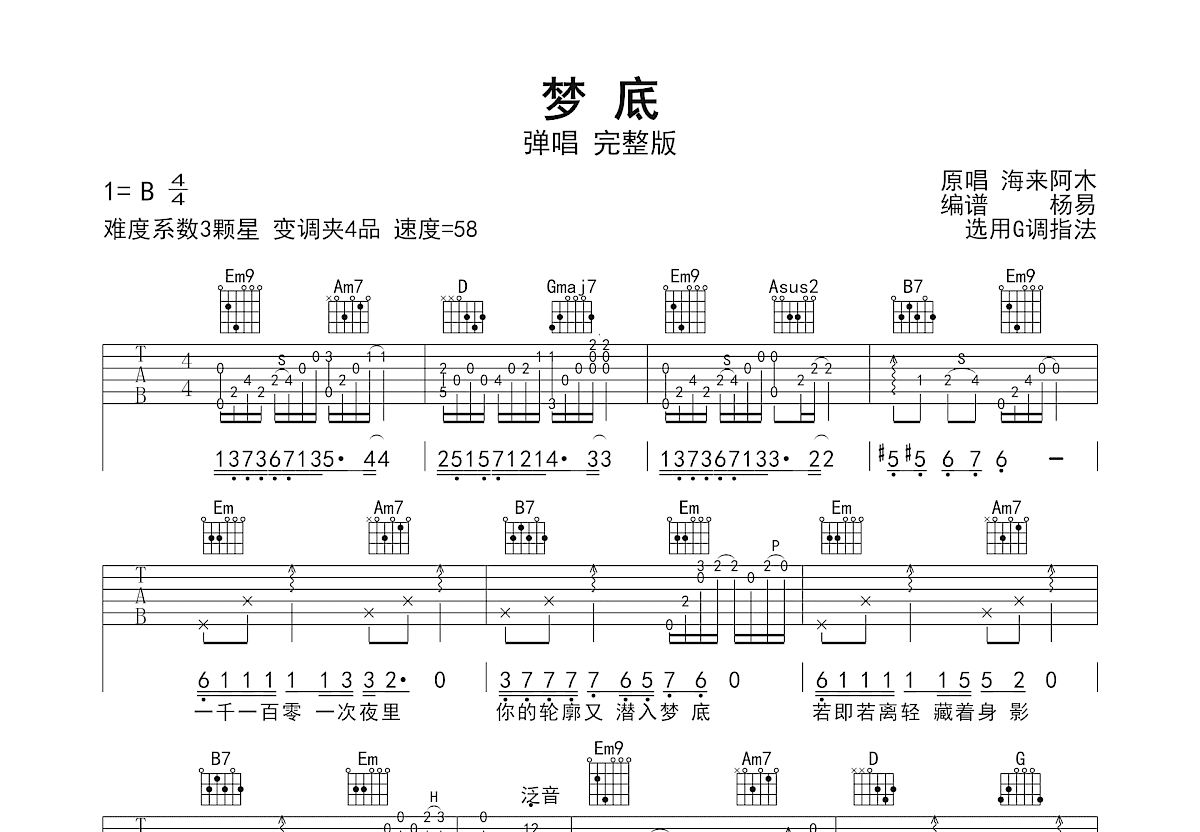 梦底吉他谱预览图