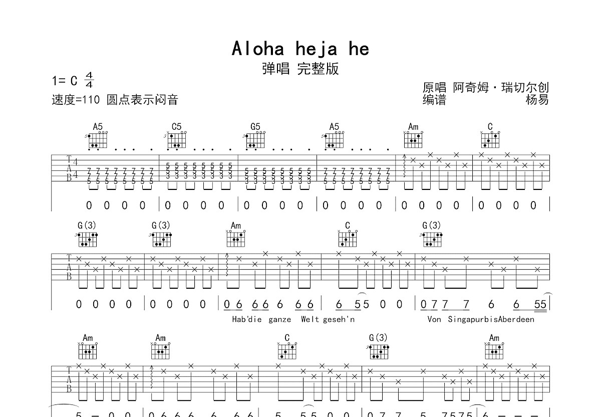 Aloha Heja He吉他谱预览图