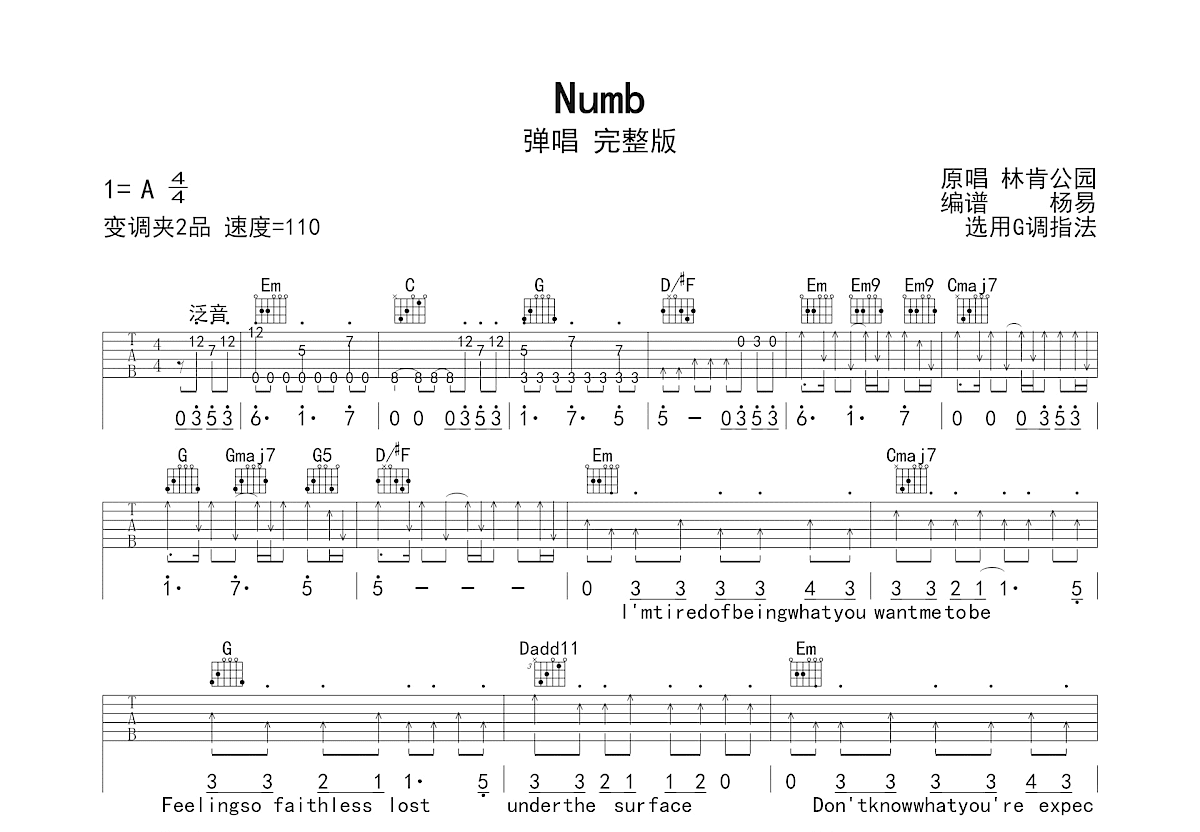 Numb吉他谱预览图