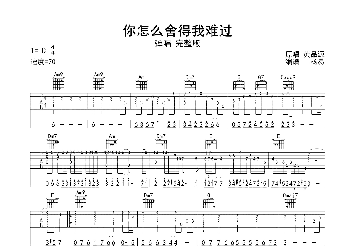 你怎么舍得我难过吉他谱预览图