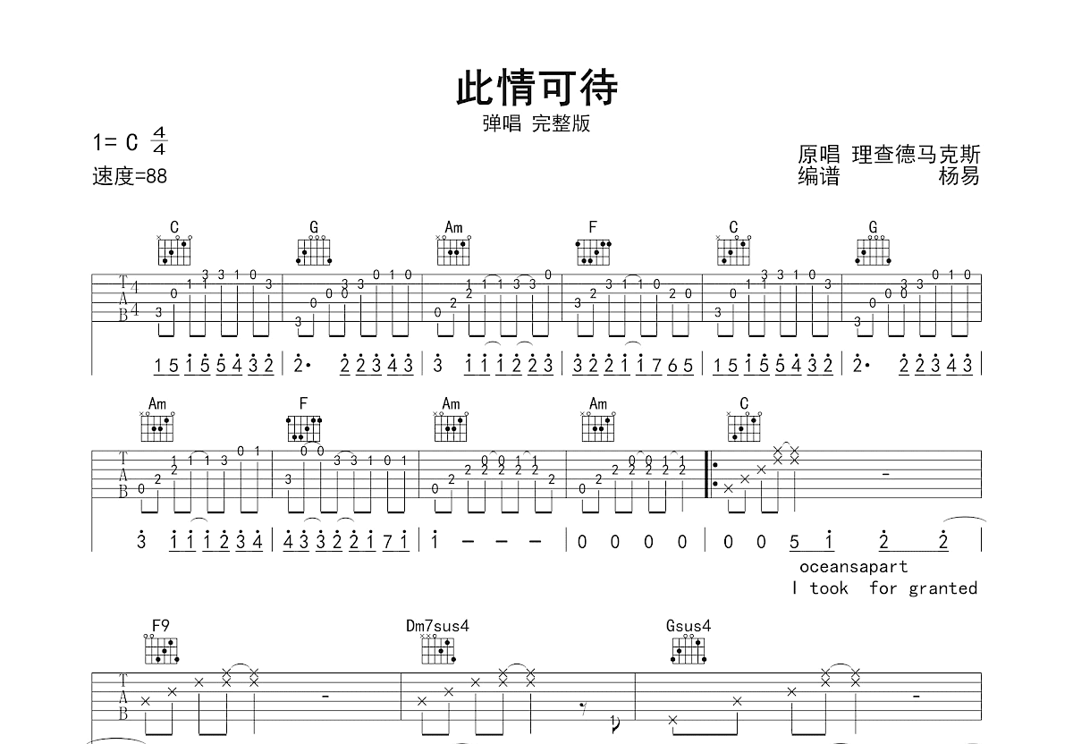 Right Here Waiting吉他谱预览图