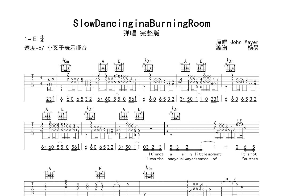 SlowDancinginaBurningRoom吉他谱预览图