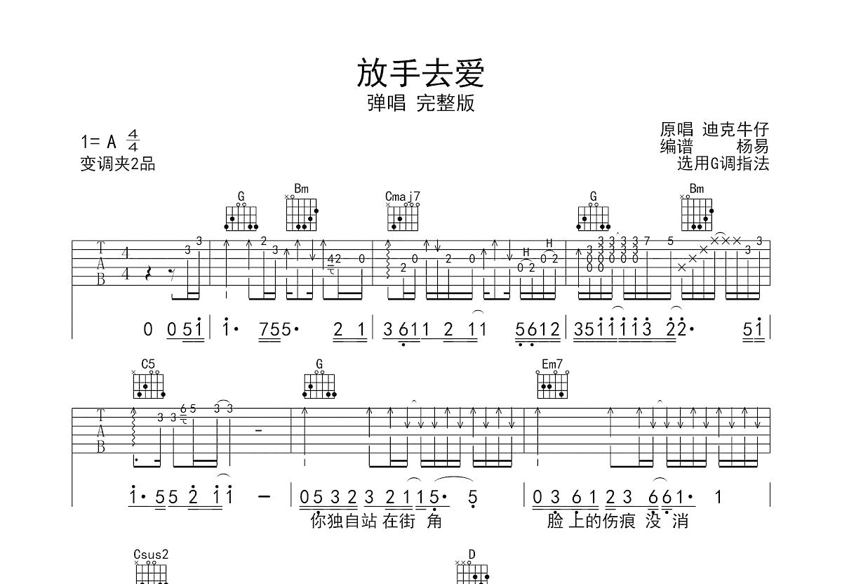 放手去爱吉他谱预览图