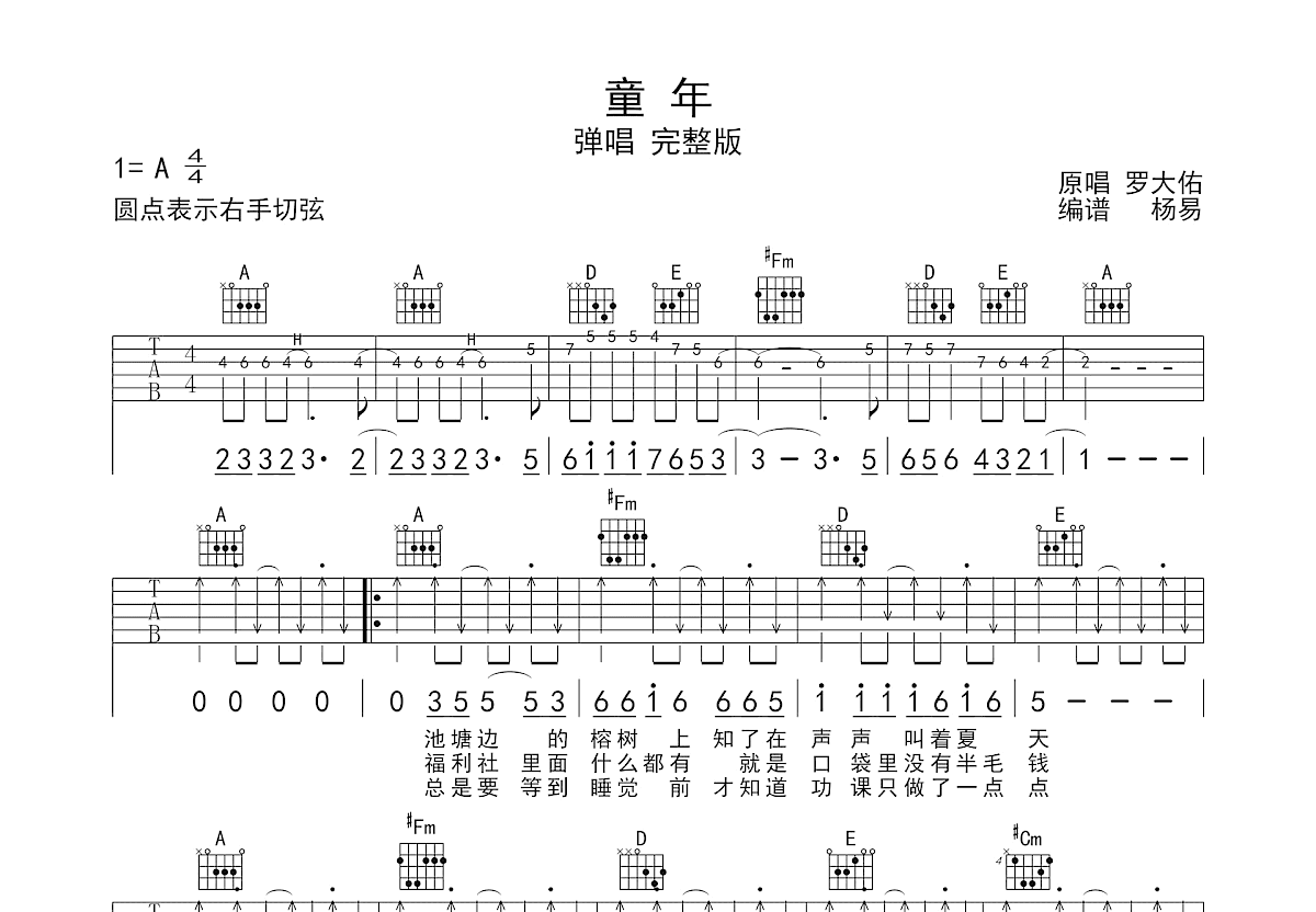 童年吉他谱预览图