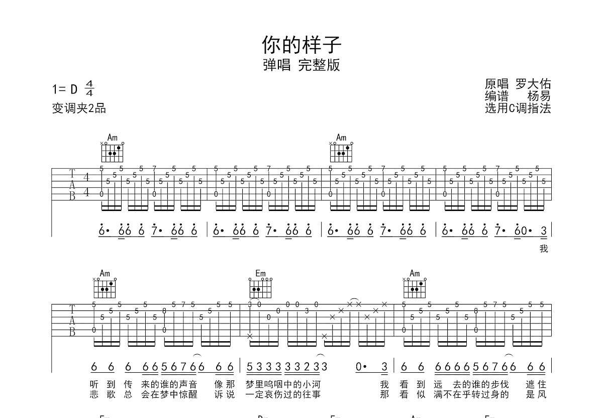 你的样子吉他谱预览图