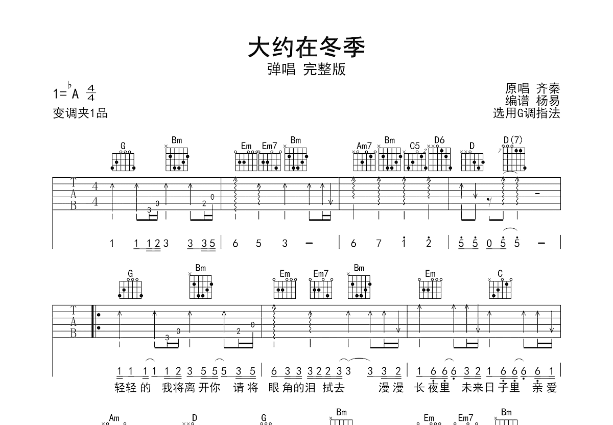 大约在冬季吉他谱预览图