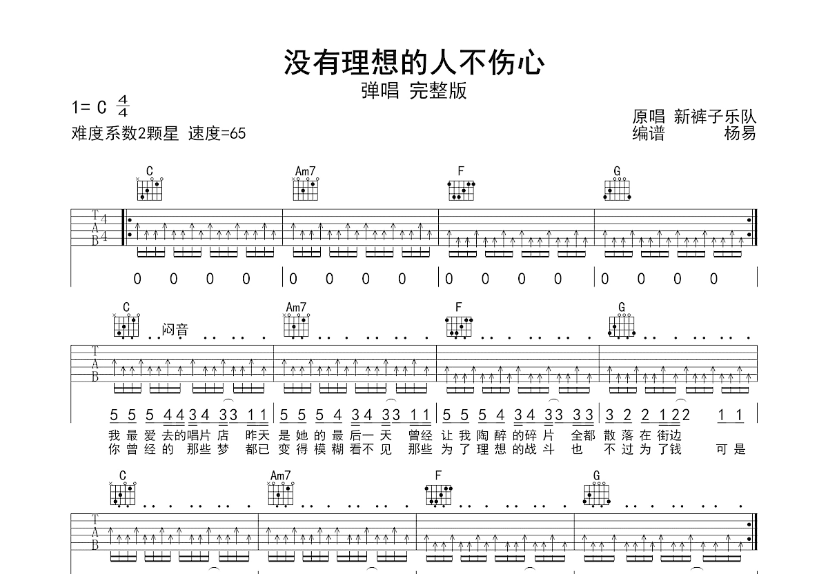 没有理想的人不伤心吉他谱预览图