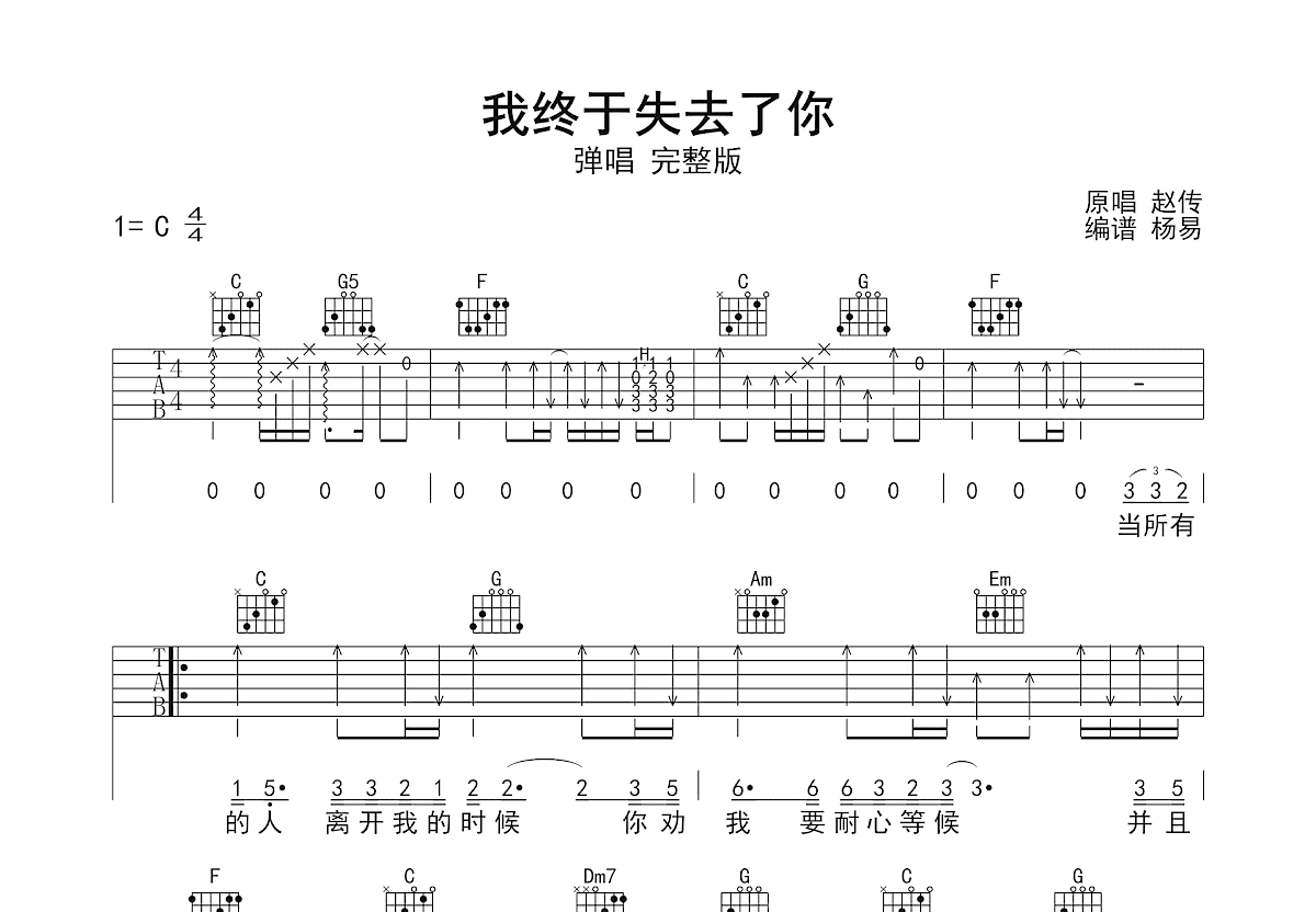 我终于失去了你吉他谱_赵传_C调弹唱