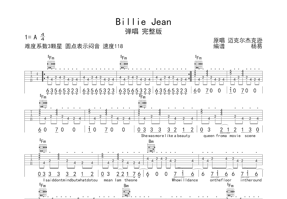 Billie Jean吉他谱预览图
