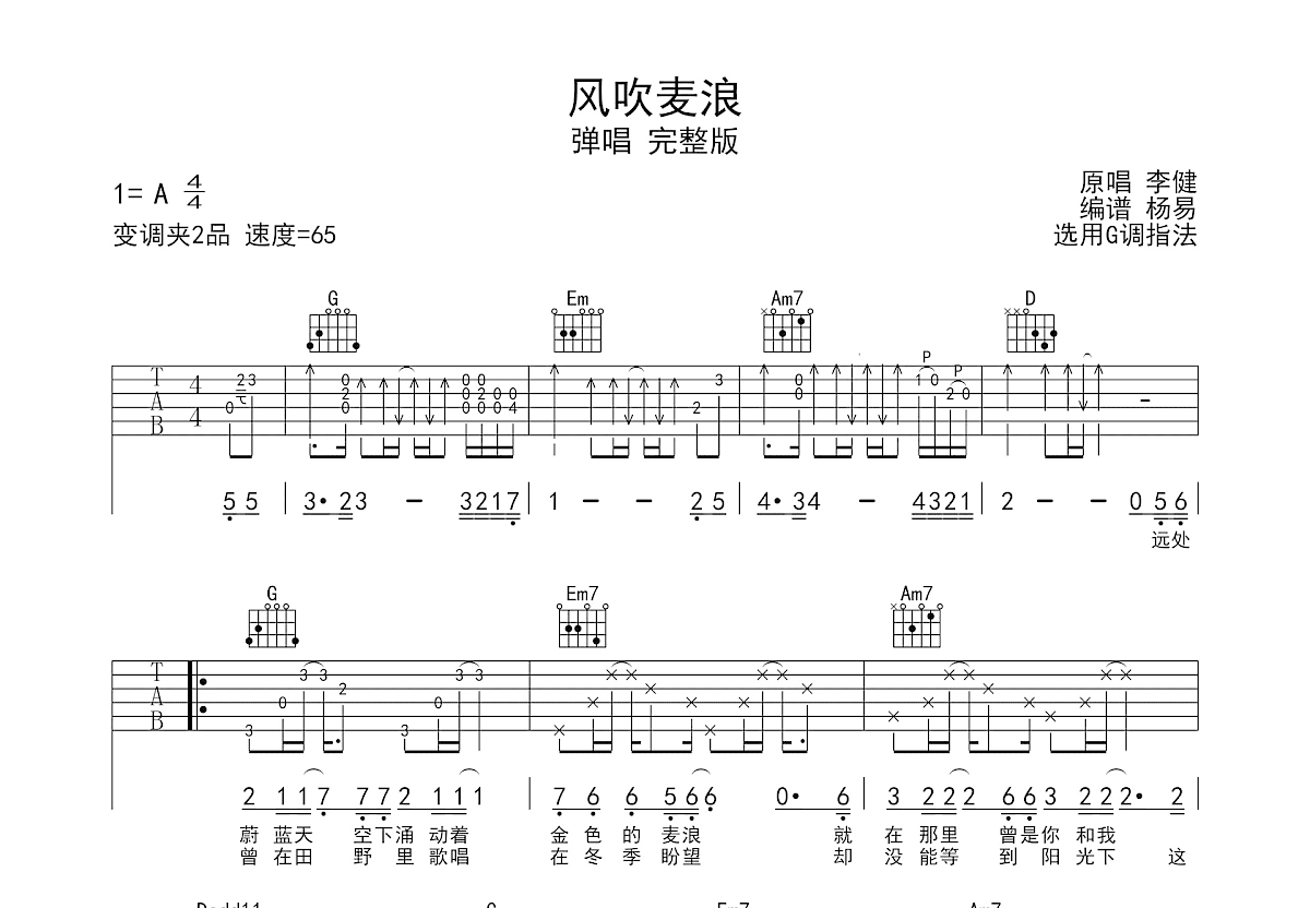 风吹麦浪吉他谱预览图