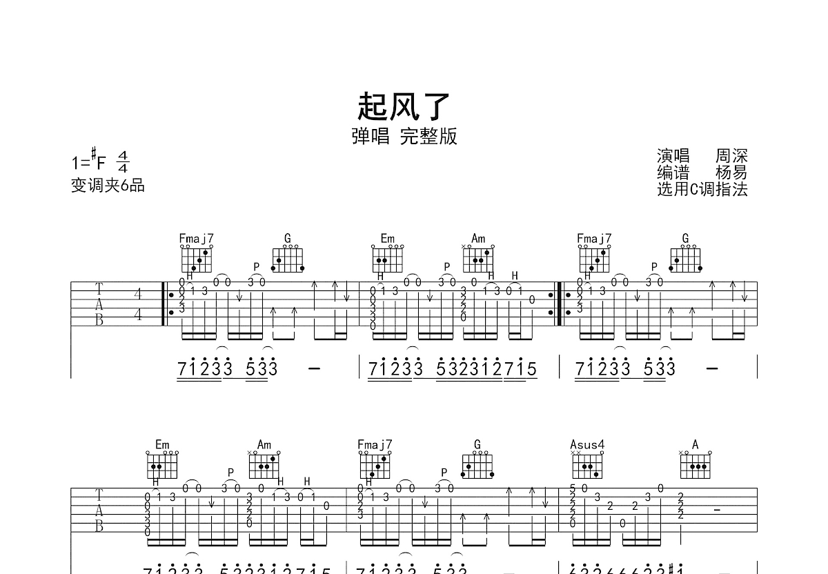起风了吉他谱预览图