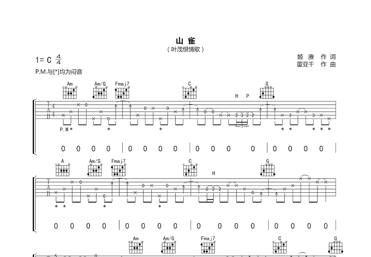 山雀吉他谱预览图