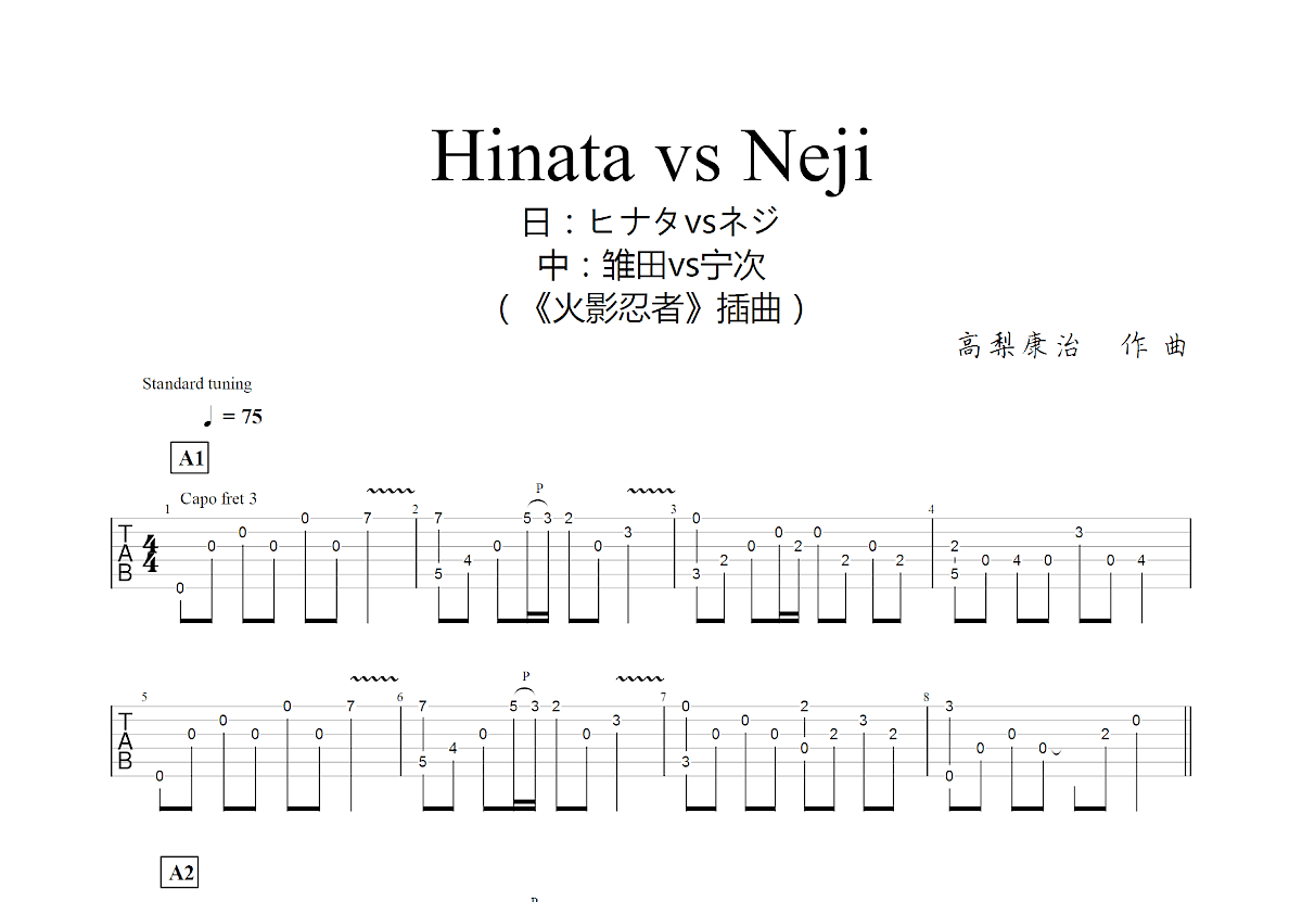 Hinata vs Neji吉他谱预览图