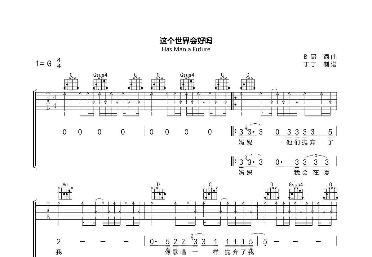 这个世界会好吗吉他谱预览图