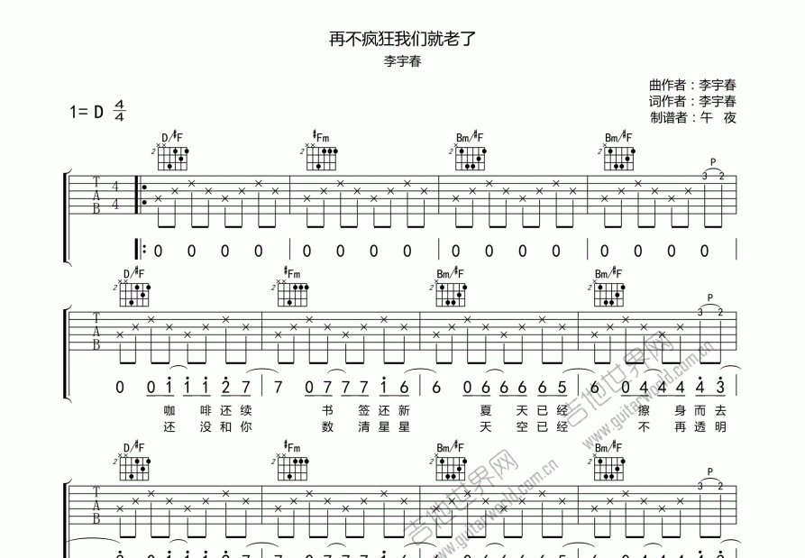 再不疯狂我们就老了吉他谱预览图