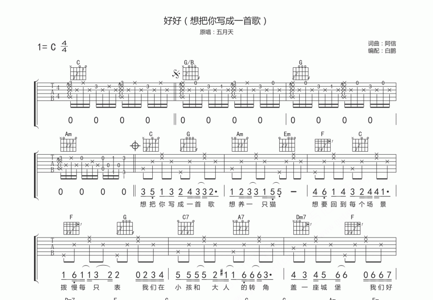 好好（想把你写成一首歌）吉他谱预览图