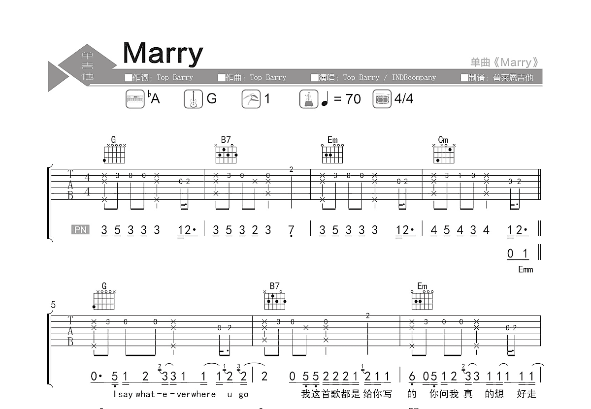 Marry吉他谱预览图