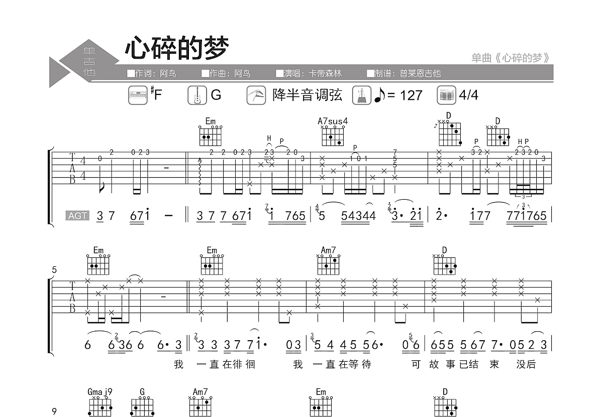 心碎的梦吉他谱预览图