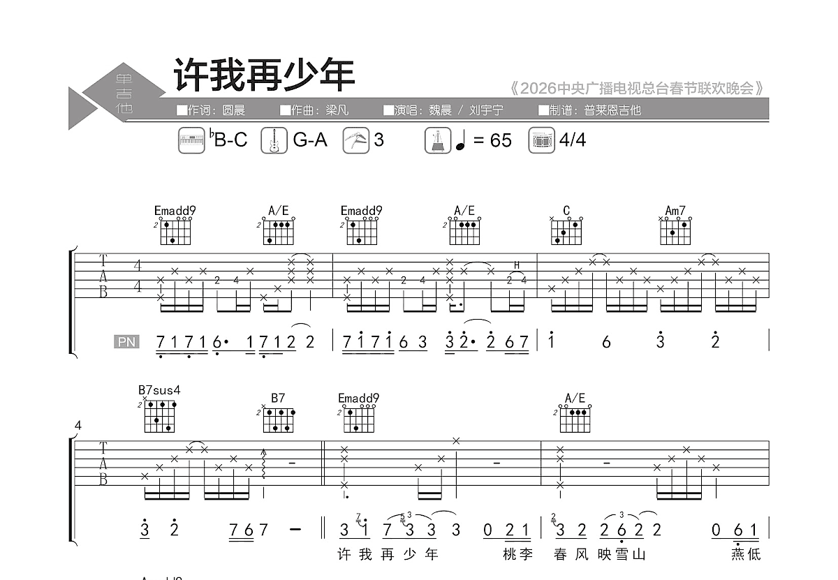 许我再少年吉他谱预览图