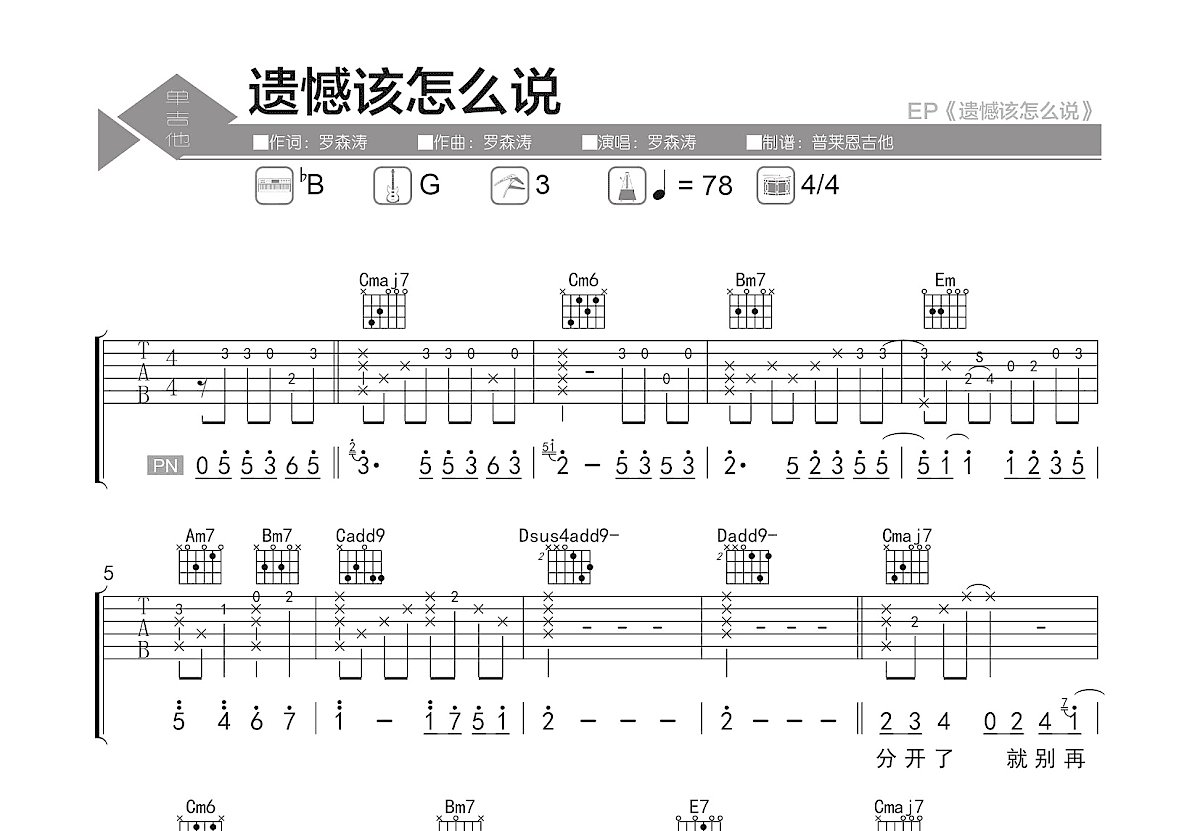 遗憾该怎么说吉他谱预览图