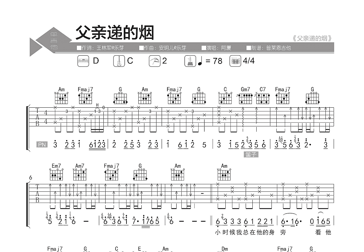 父亲递的烟吉他谱预览图