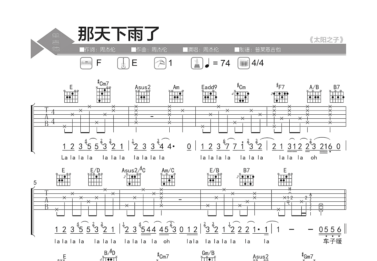 那天下雨了吉他谱预览图