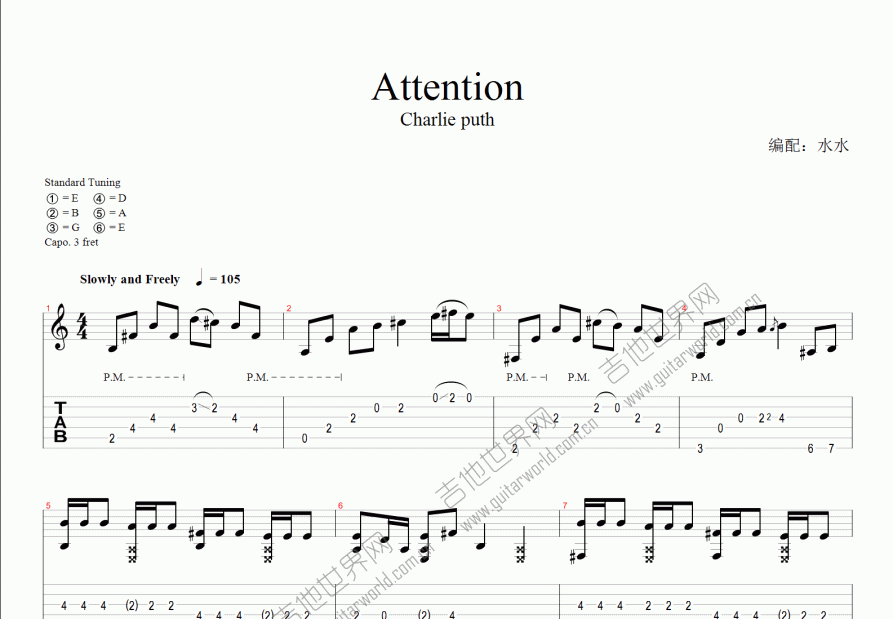 Attention吉他谱预览图