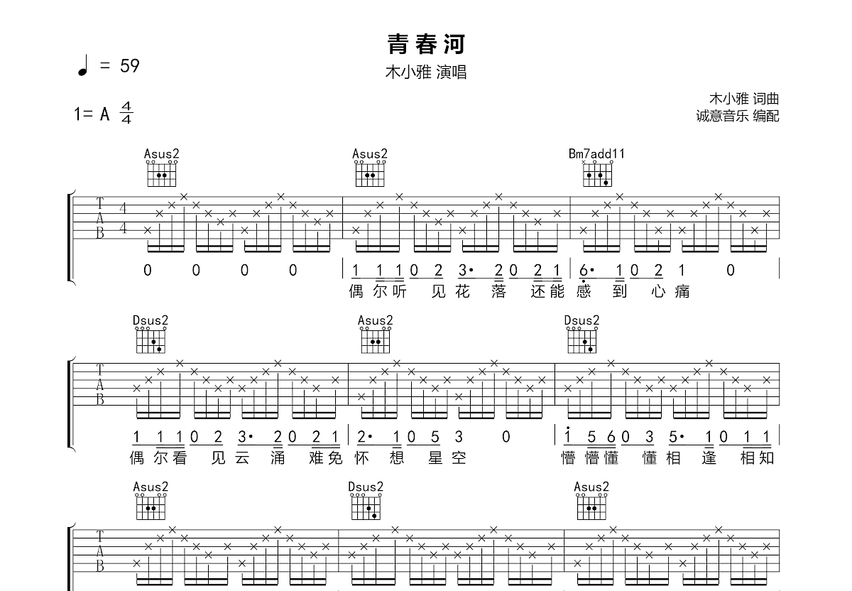 青春河吉他谱预览图