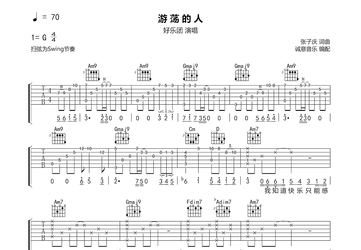 游荡的人吉他谱预览图