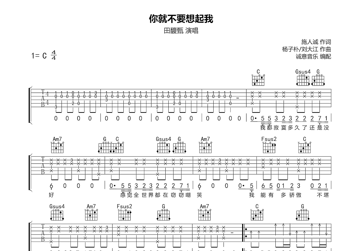 你就不要想起我吉他谱预览图