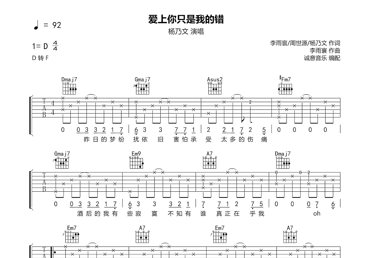 爱上你只是我的错吉他谱预览图