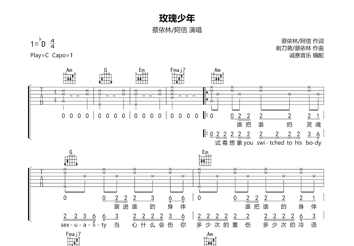 玫瑰少年吉他谱预览图