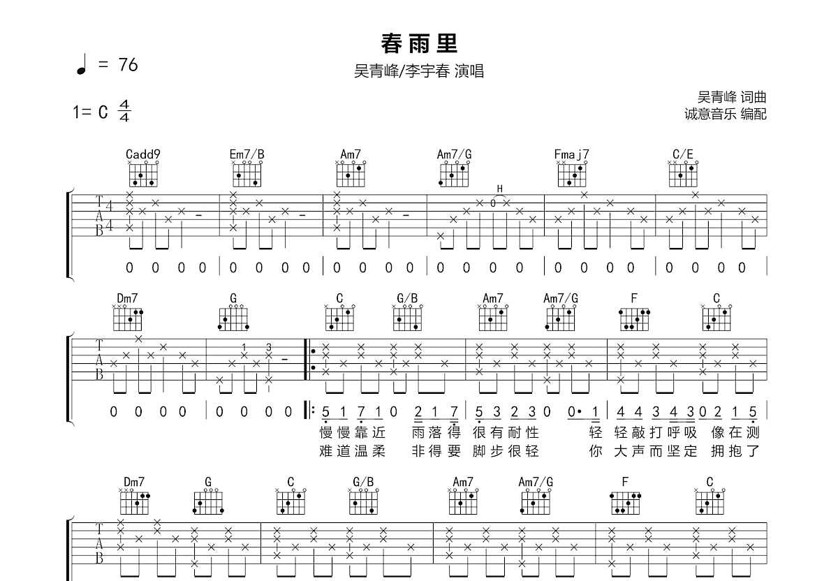 春雨里吉他谱预览图