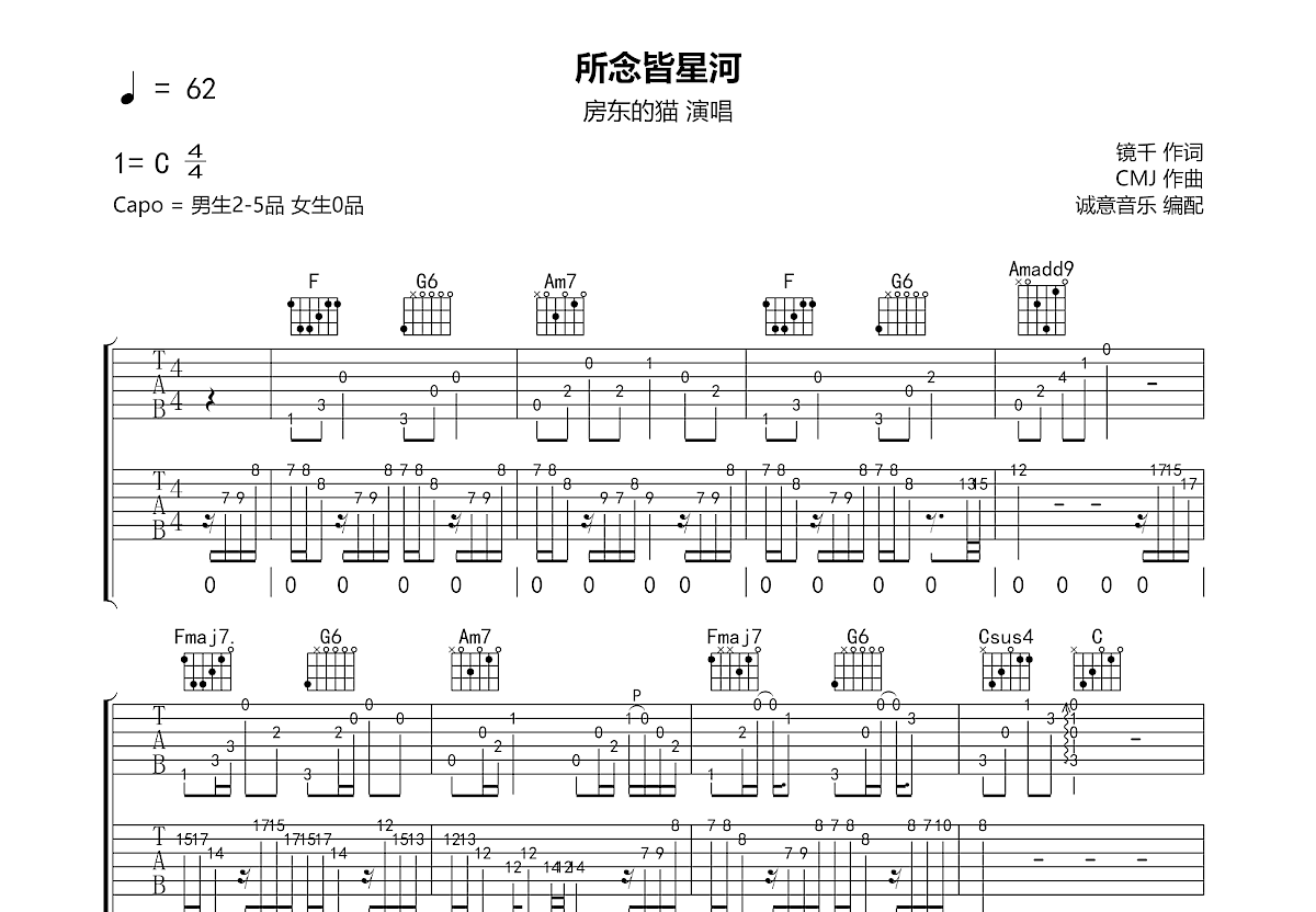 所念皆星河吉他谱预览图