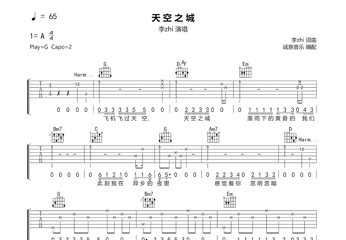 天空之城吉他谱预览图