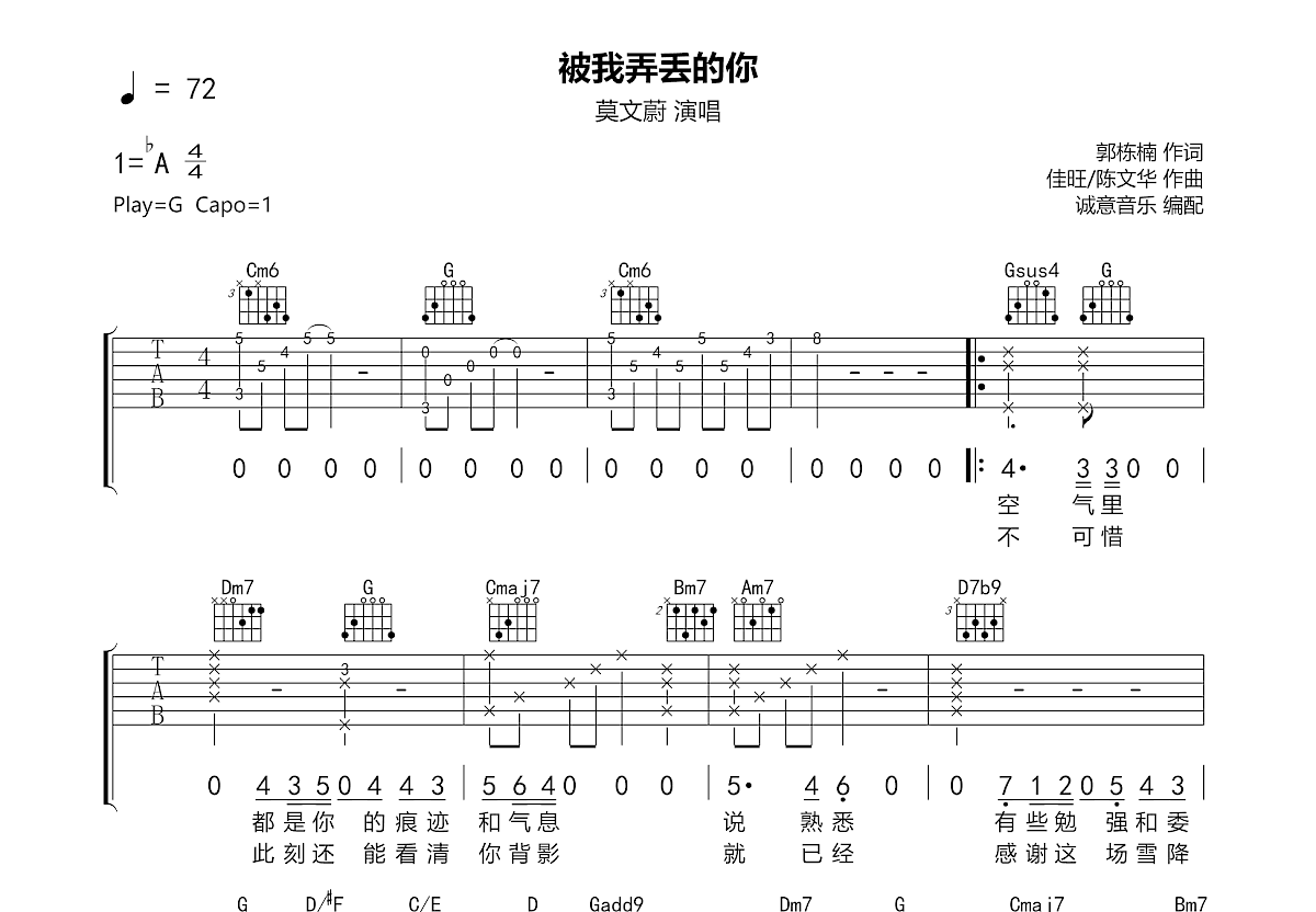 被我弄丢的你吉他谱预览图