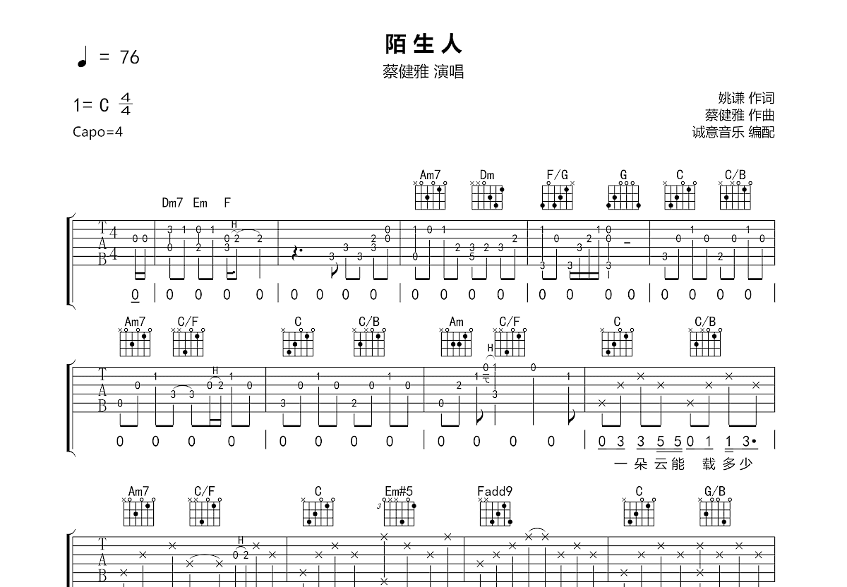 陌生人吉他谱预览图