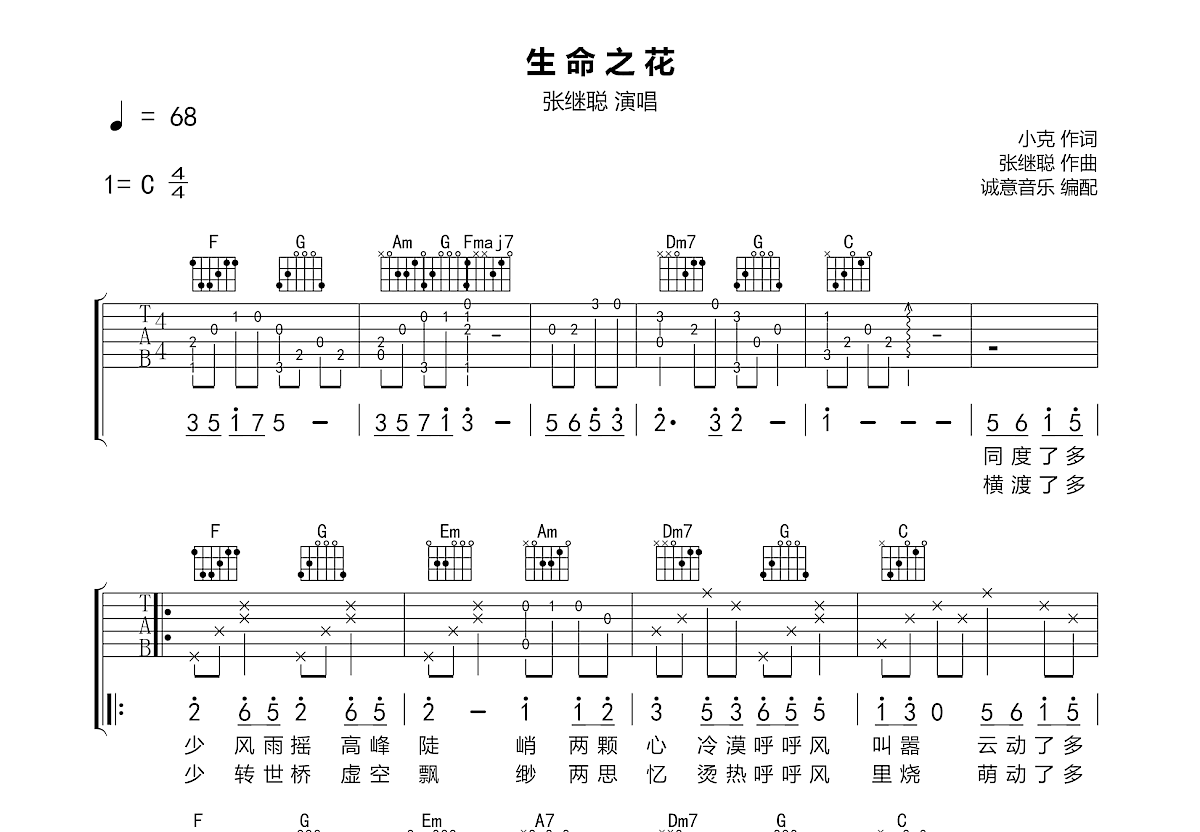 生命之花吉他谱预览图