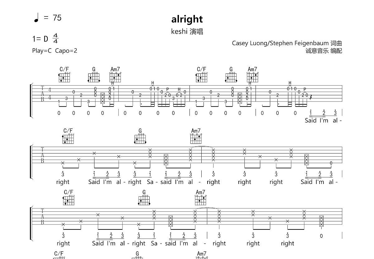 alright吉他谱预览图