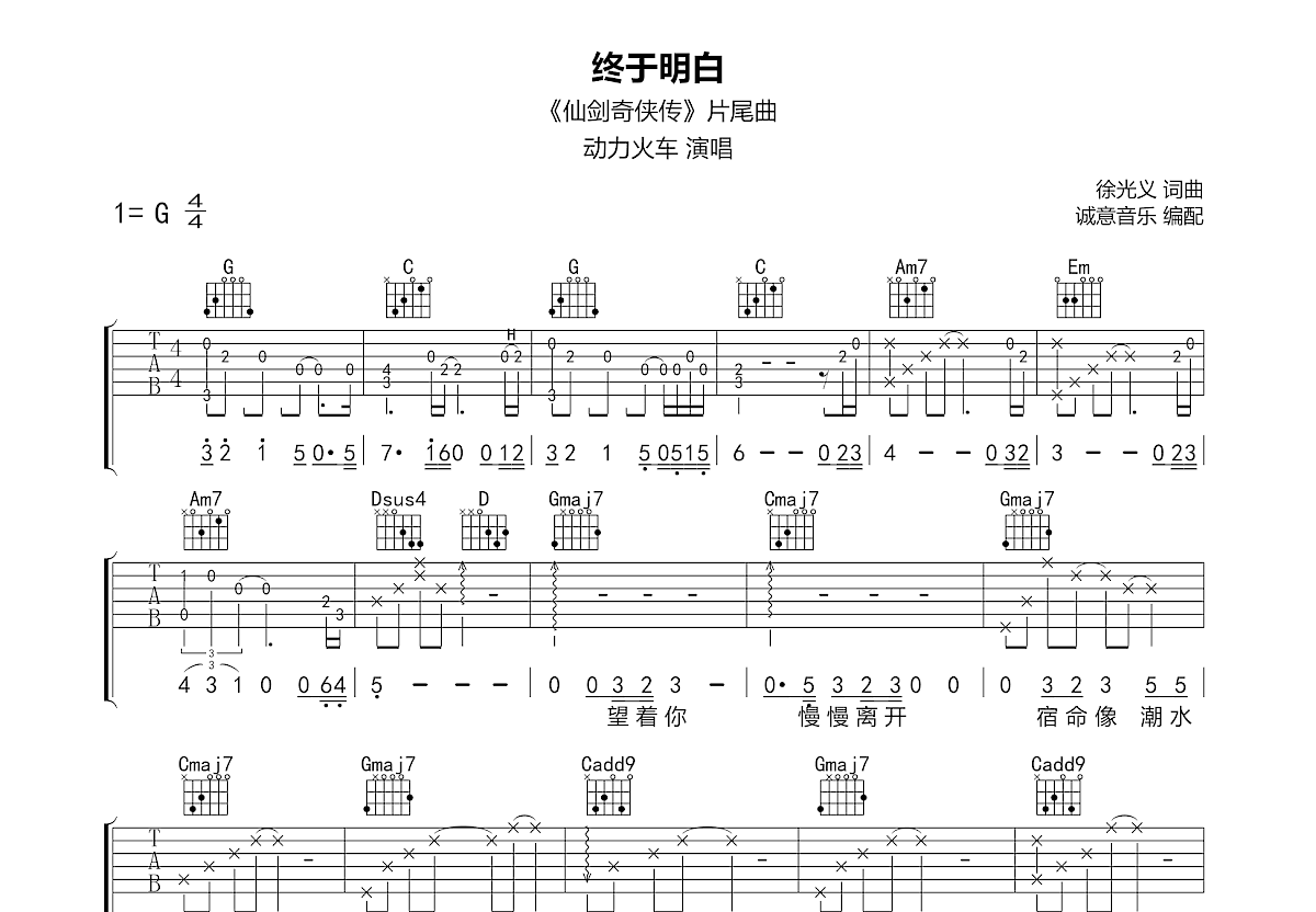 终于明白吉他谱预览图