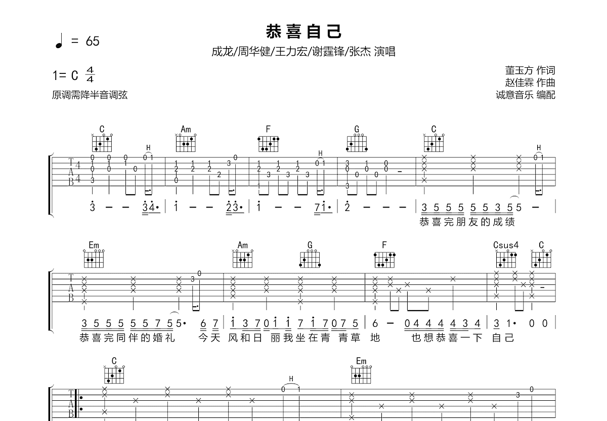 恭喜自己吉他谱预览图