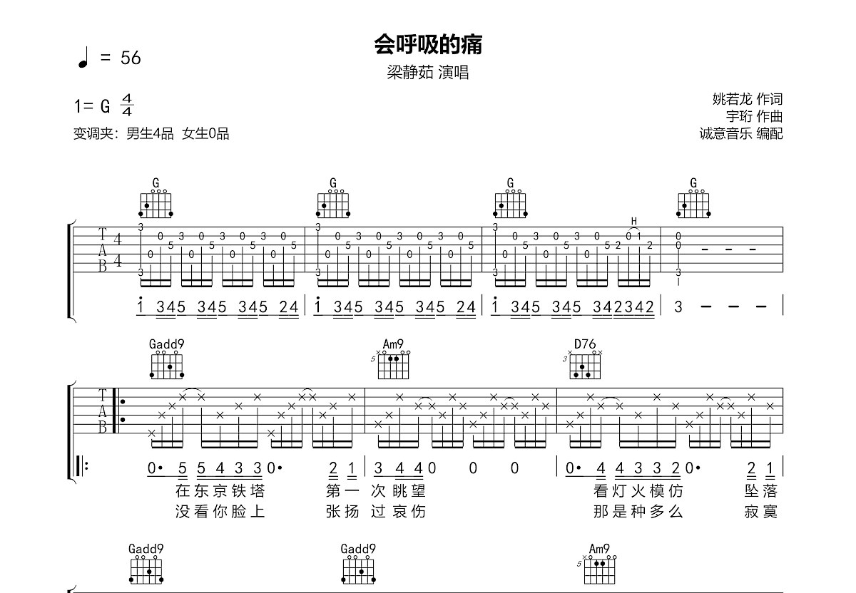 会呼吸的痛吉他谱预览图